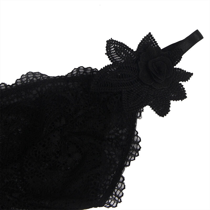 BABYDOLL TULLE FABRIC WITH LACE AND FLOWER DETAIL BLACK