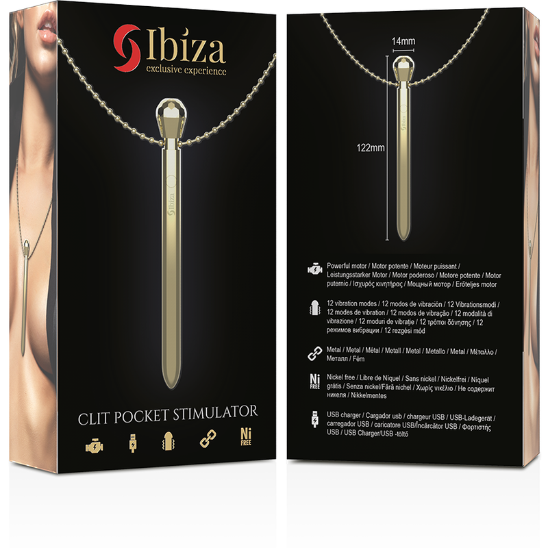 CLIT POCKET STIMULATOR NECKLACE USB CHARGER 12 VIBRATION MODES GOLDEN